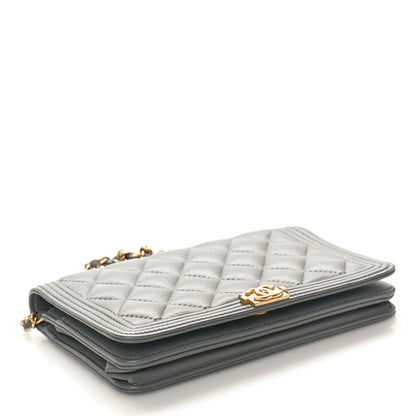 Chanel Lambskin Quilted Boy Wallet On Chain WOC Grey 4 of 10