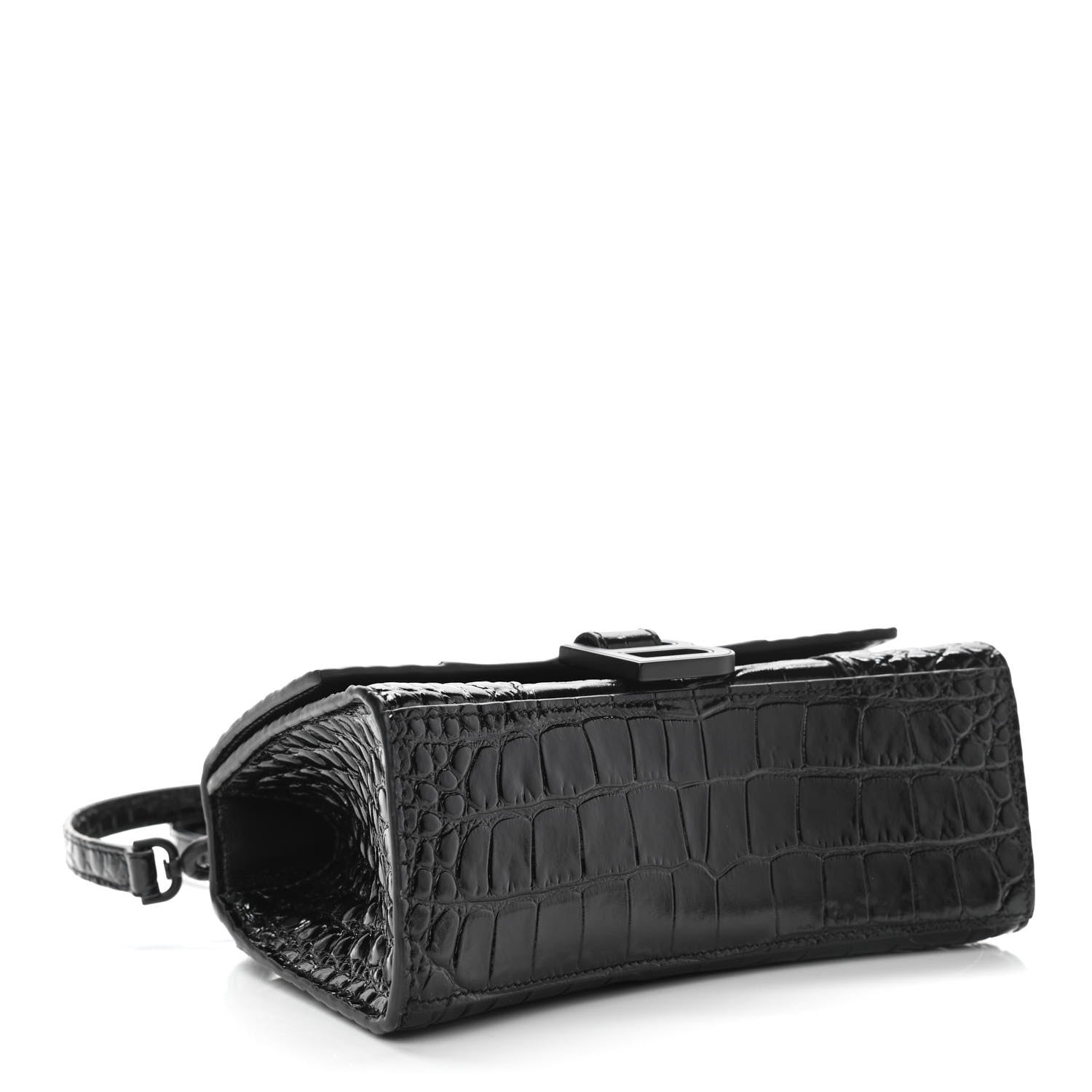 Balenciaga Shiny Calfskin Monochrome Crocodile Embossed Hourglass Top Handle Bag XS Black 4 of 12