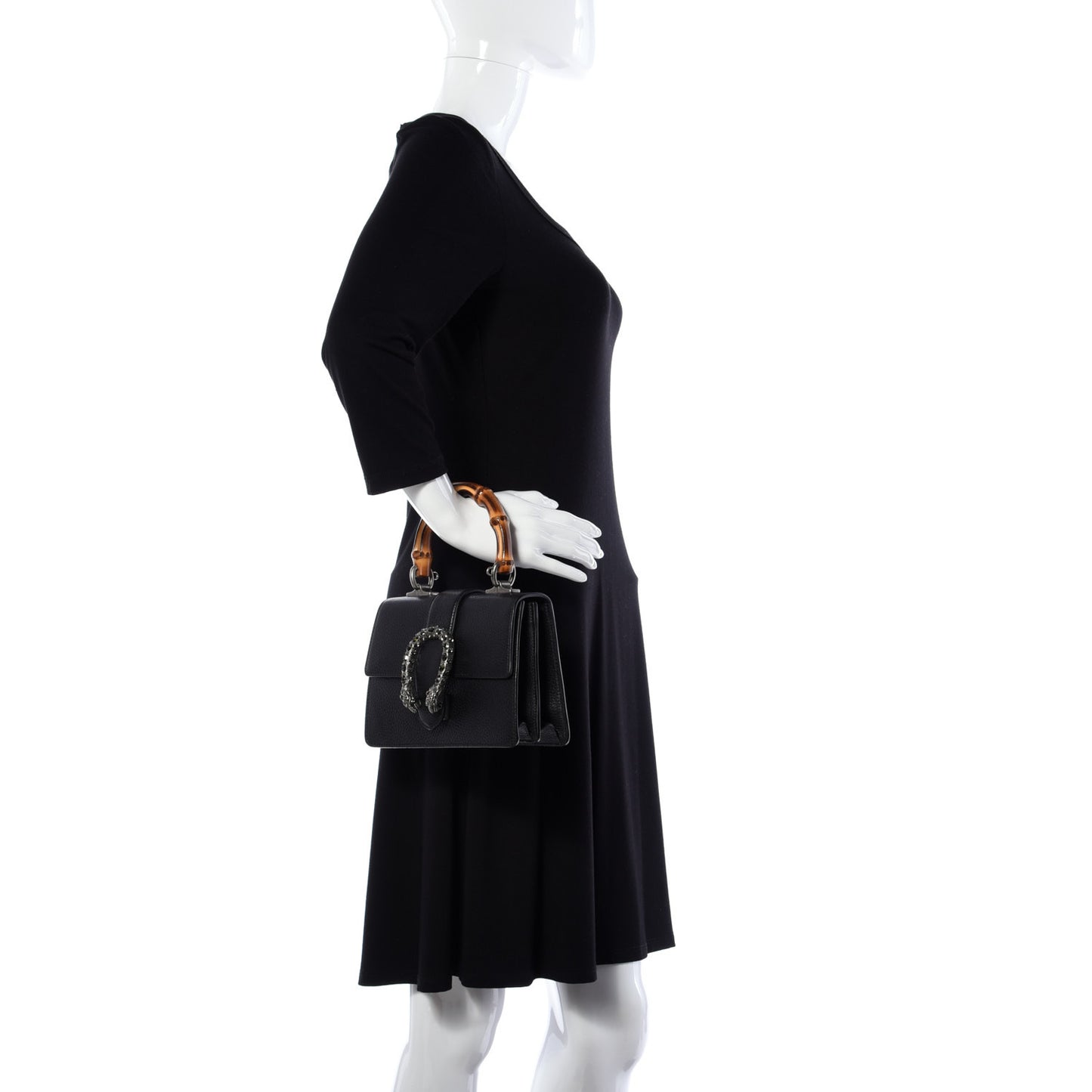 Dollar Calfskin Crystal Web Mini Dionysus Bamboo Top Handle Bag Black Black Diamond