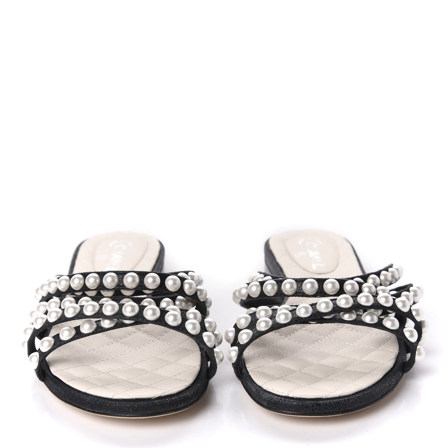 Crackled Lambskin Pearl Mule Sandals 35 Black