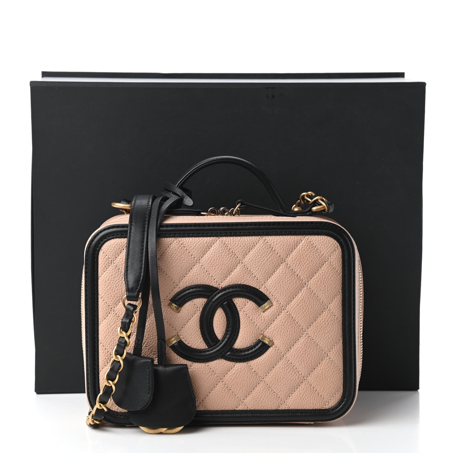 Chanel Caviar Quilted Medium CC Filigree Vanity Case Beige Black 11 of 11