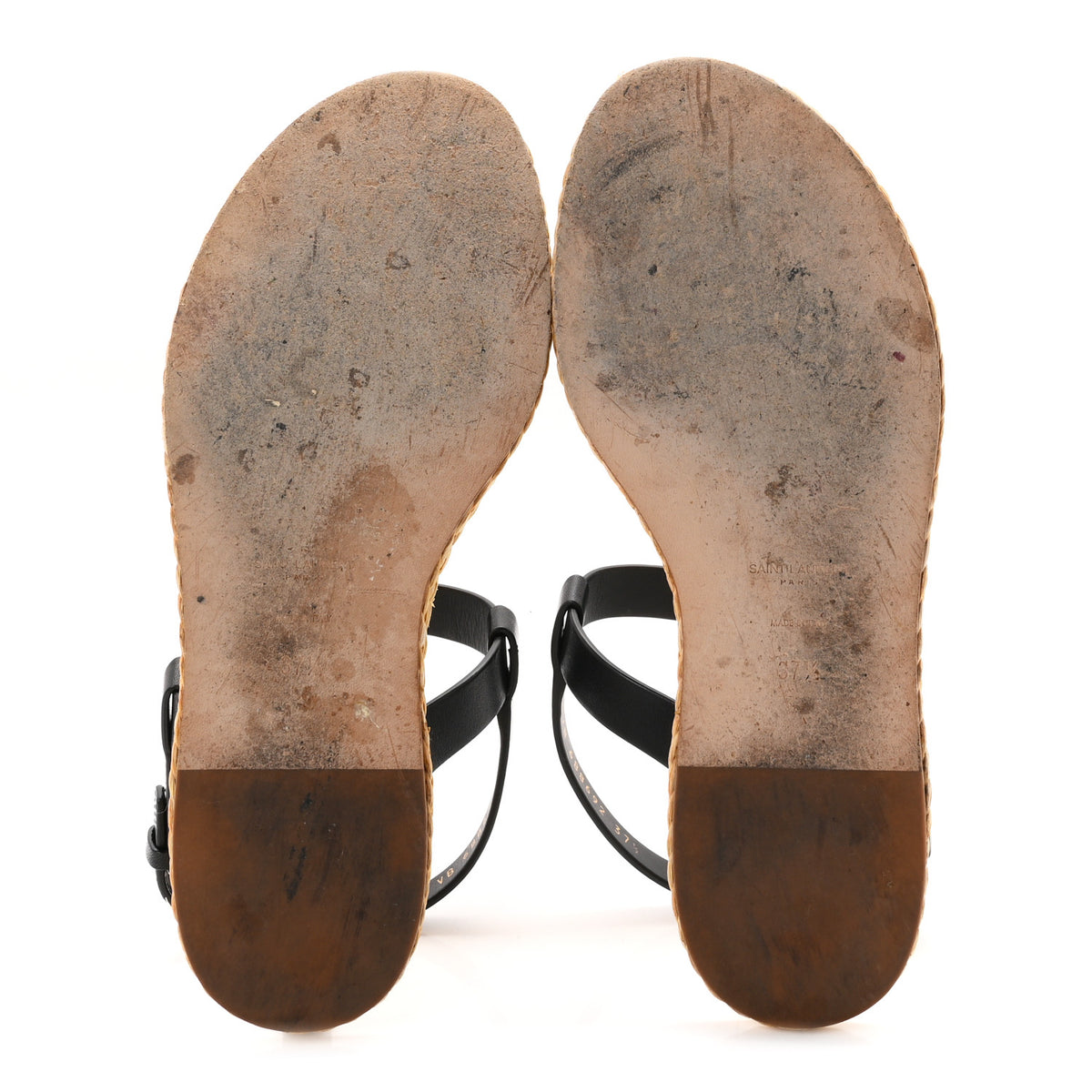 Saint Laurent Calfskin Raffia Cassandra Monogram Sandals 37.5 Black 6 of 10