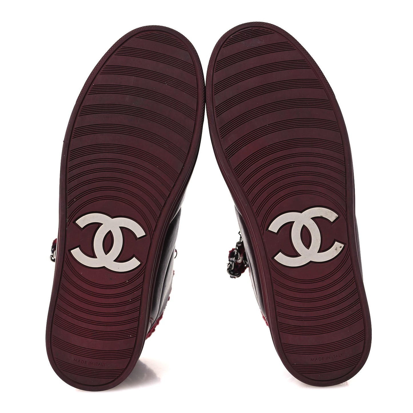 Lambskin Zipped Chain CC Sneakers 38.5 Burgundy