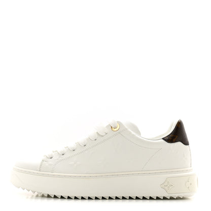 Louis Vuitton Lambskin Embossed Monogram Time Out Sneakers 37.5 White 1 of 10