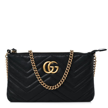 Gucci Calfskin Matelasse Mini GG Marmont Chain Bag Black 1 of 14