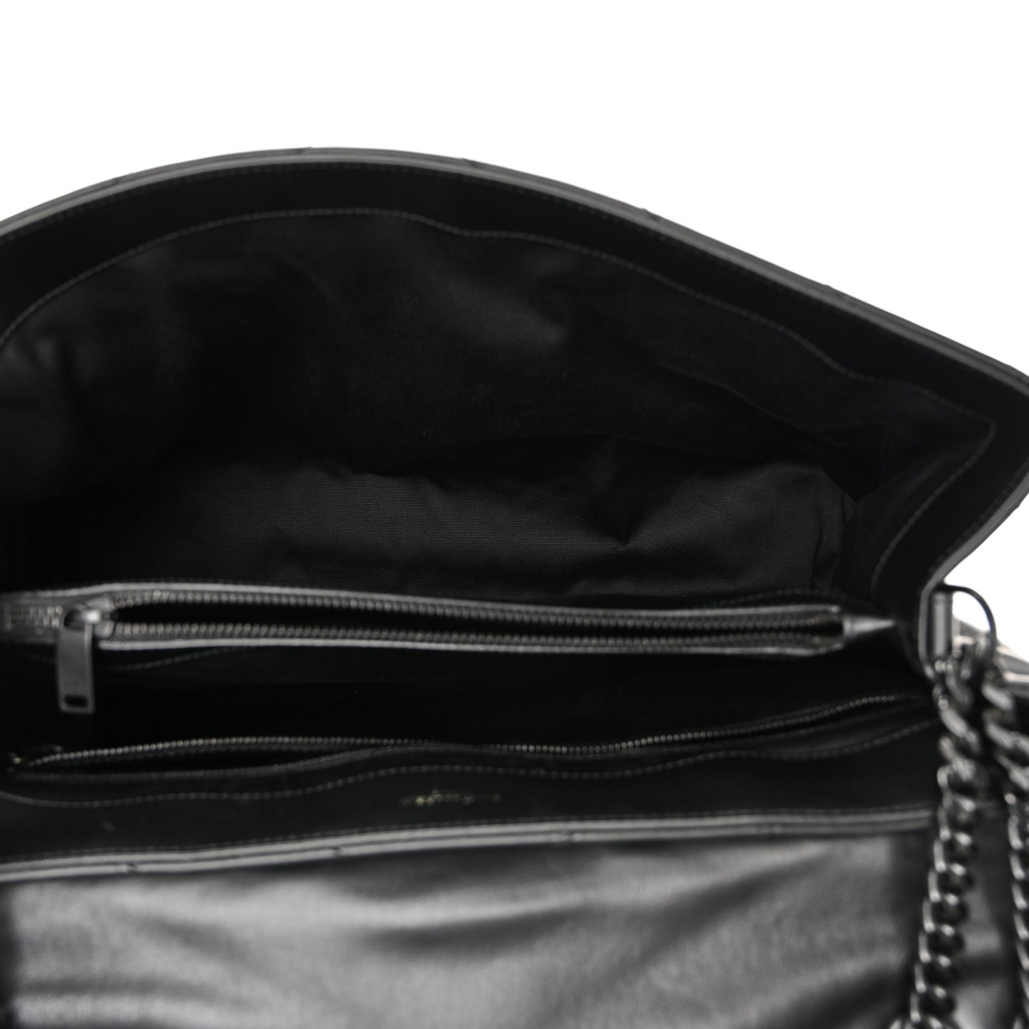 Calfskin Y Quilted Monogram Monochrome Large Loulou Chain Satchel Black