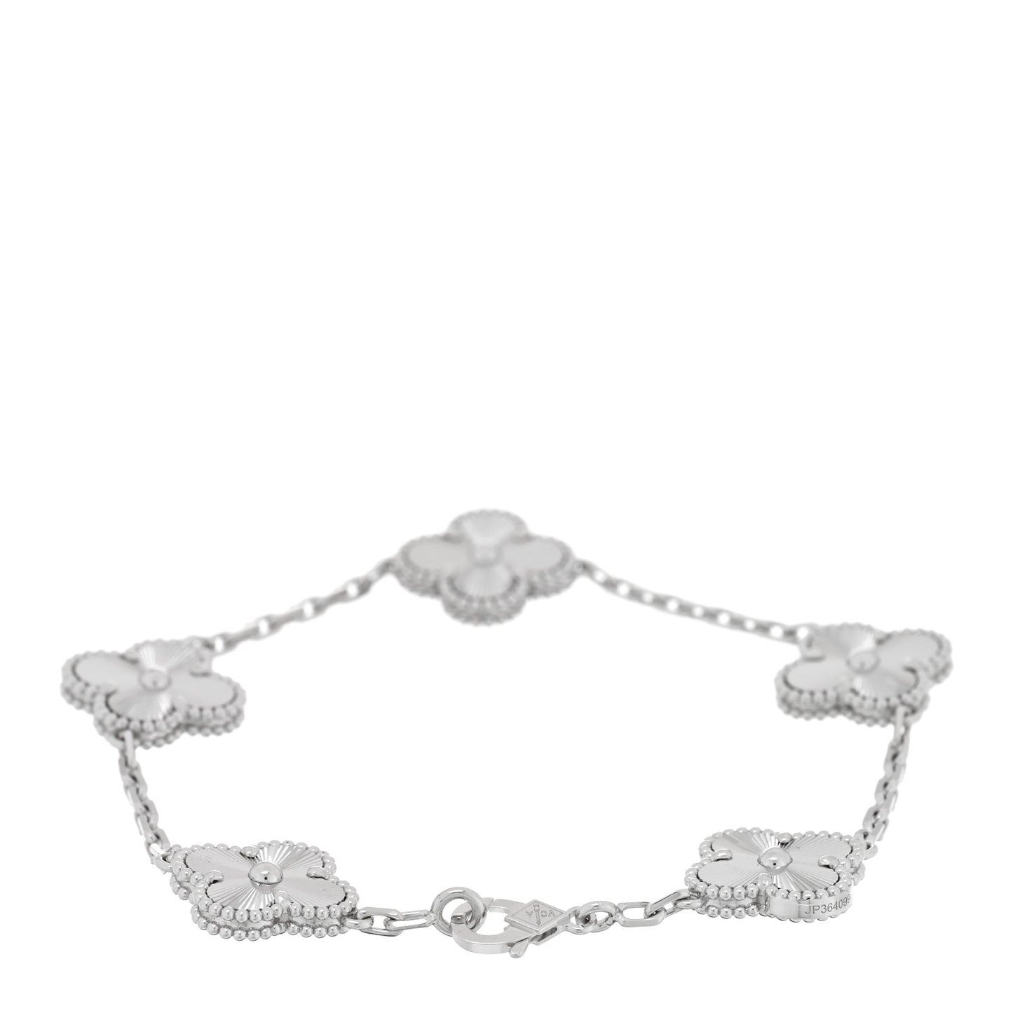 18K White Gold 5 Motifs Guilloche Vintage Alhambra Bracelet
