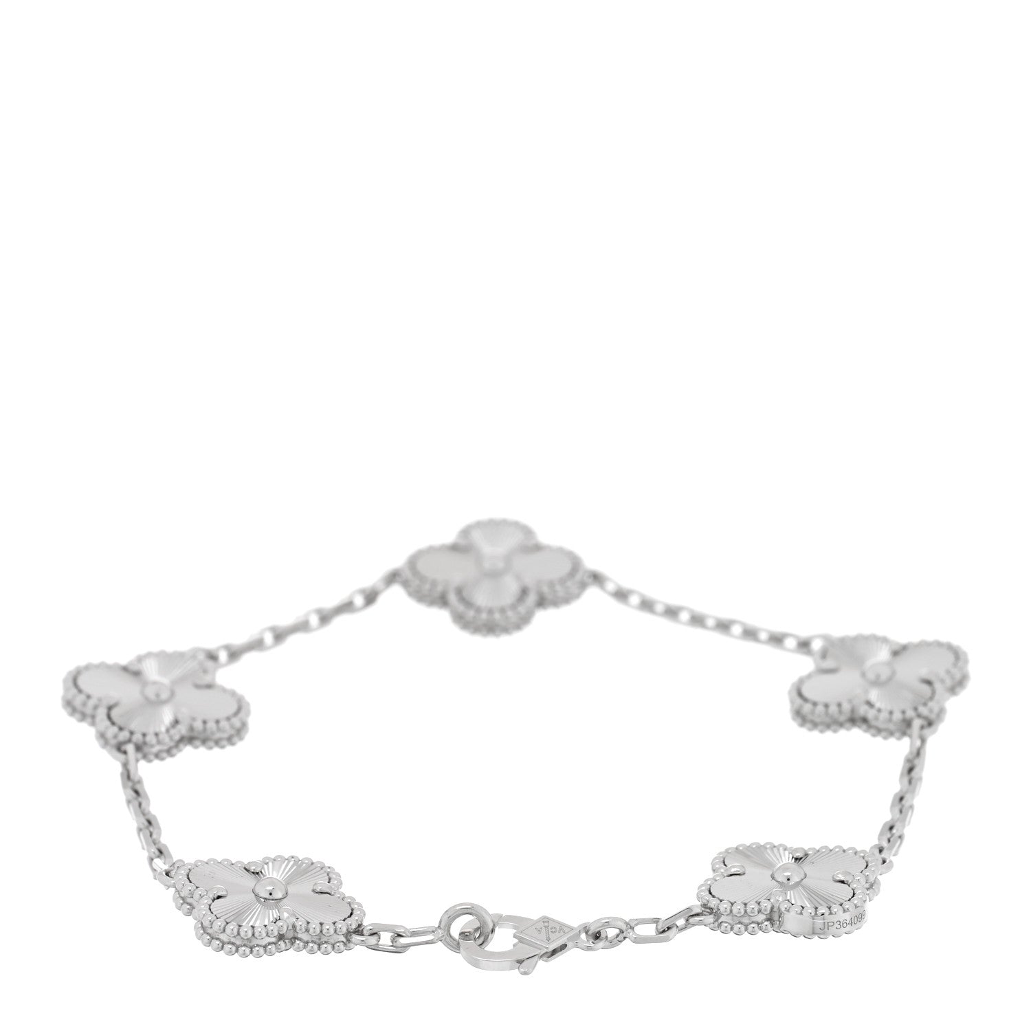 Van Cleef & Arpels 18K White Gold 5 Motifs Guilloche Vintage Alhambra Bracelet 2 of 4
