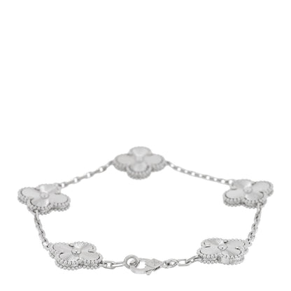 Van Cleef & Arpels 18K White Gold 5 Motifs Guilloche Vintage Alhambra Bracelet 2 of 4