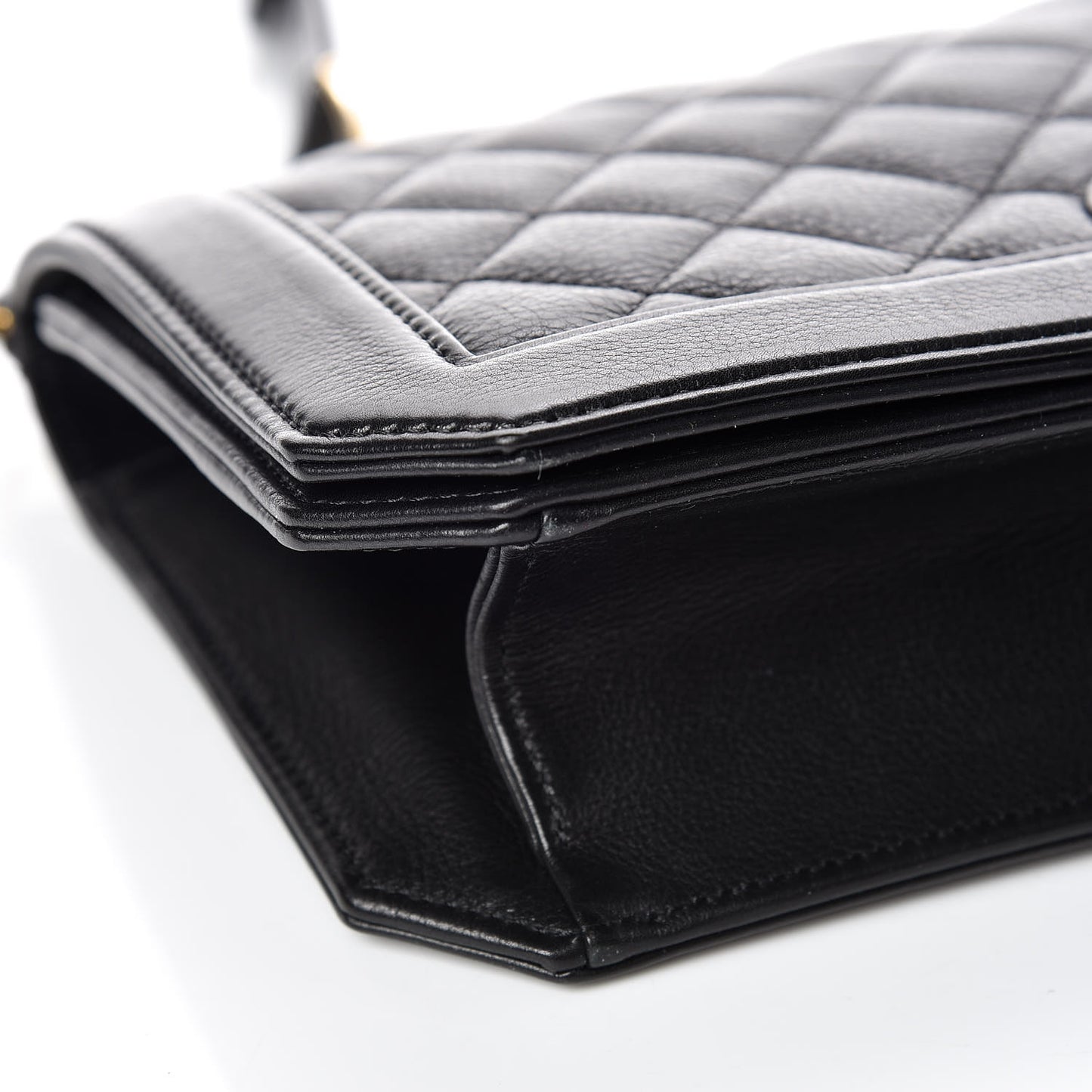Grained Calfskin Quilted Medium Flap Black