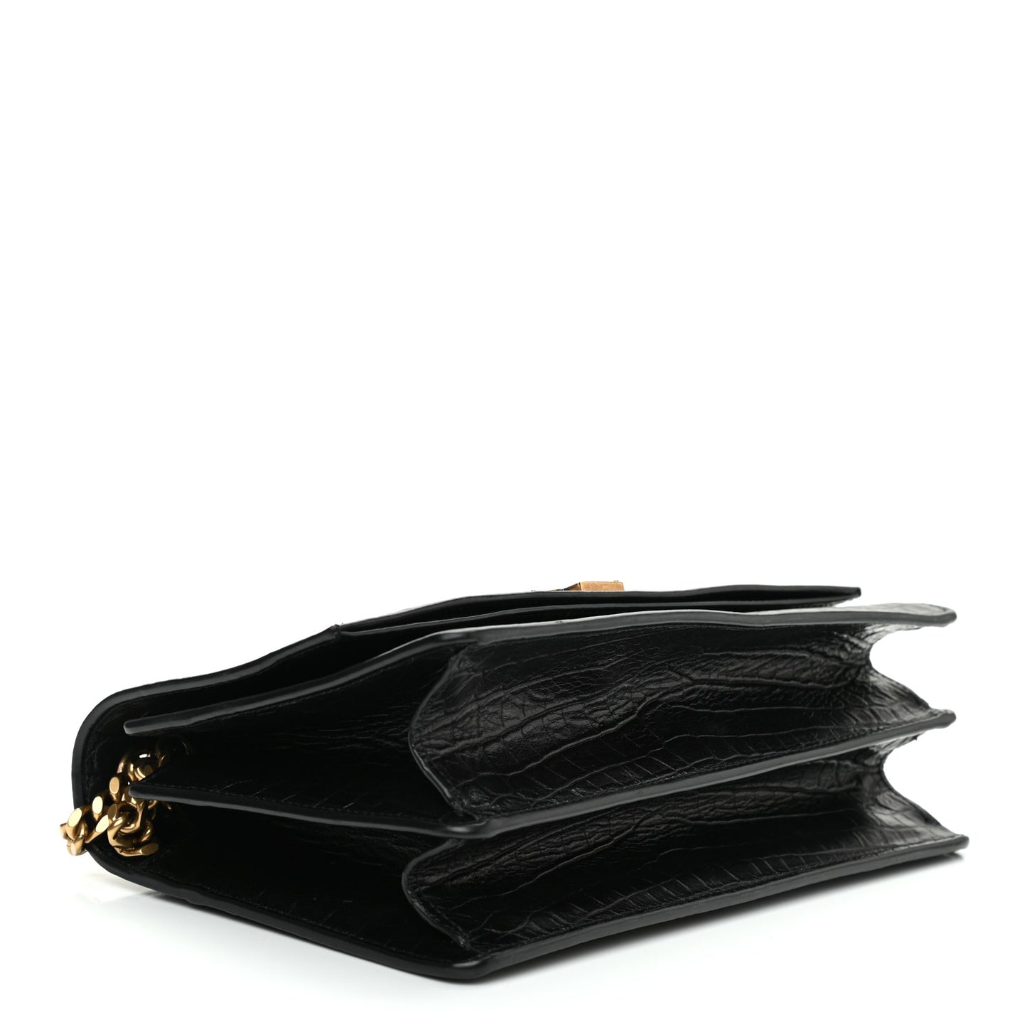 Calfskin Crocodile Embossed Small Monogram Sunset Black