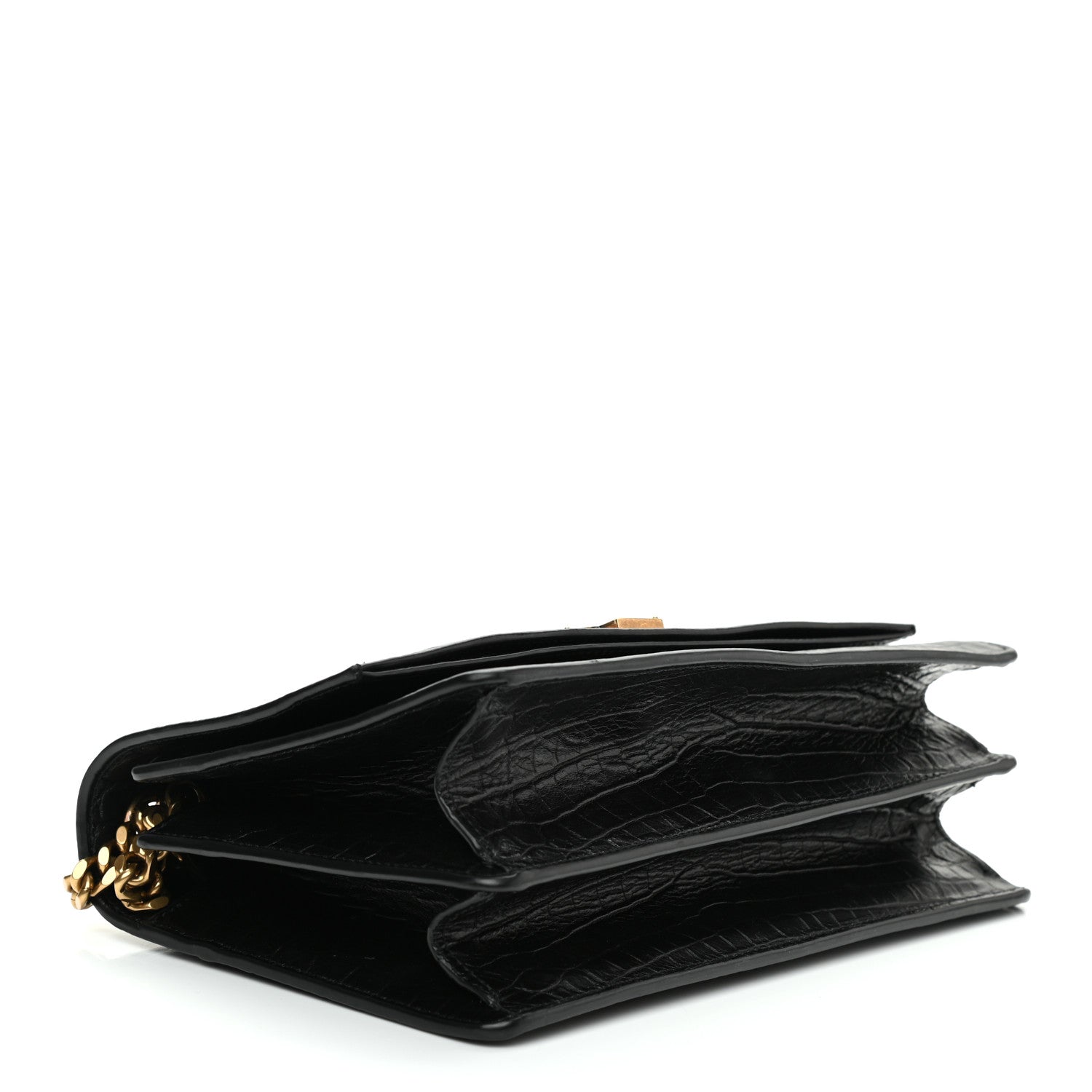 Saint Laurent Calfskin Crocodile Embossed Small Monogram Sunset Black 3 of 8