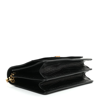 Saint Laurent Calfskin Crocodile Embossed Small Monogram Sunset Black 3 of 8