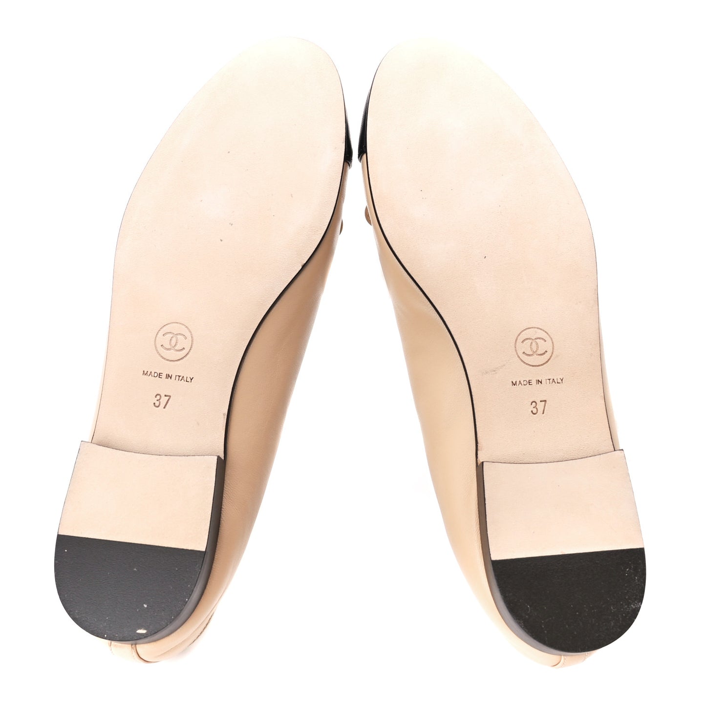 Lambskin Cap Toe CC Ballerina Flats 37 Beige Black