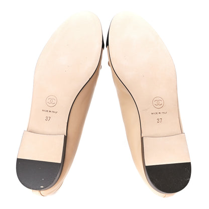 Chanel Lambskin Cap Toe CC Ballerina Flats 37 Beige Black 5 of 9
