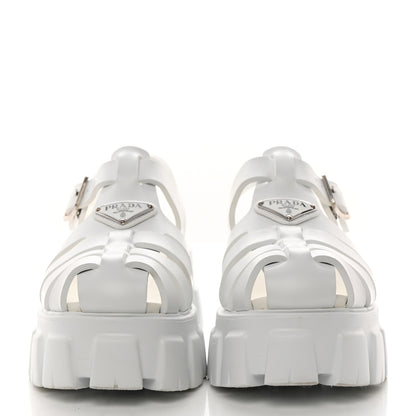 Prada Foam Rubber Metal Triangle Logo Monolith 55mm Cage Sandals 38 White 2 of 9