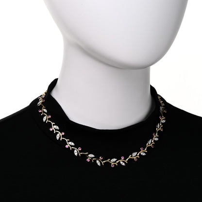 Tiffany Platinum 18K Yellow Gold Diamond Pink Sapphire Vine Necklace 2 of 5