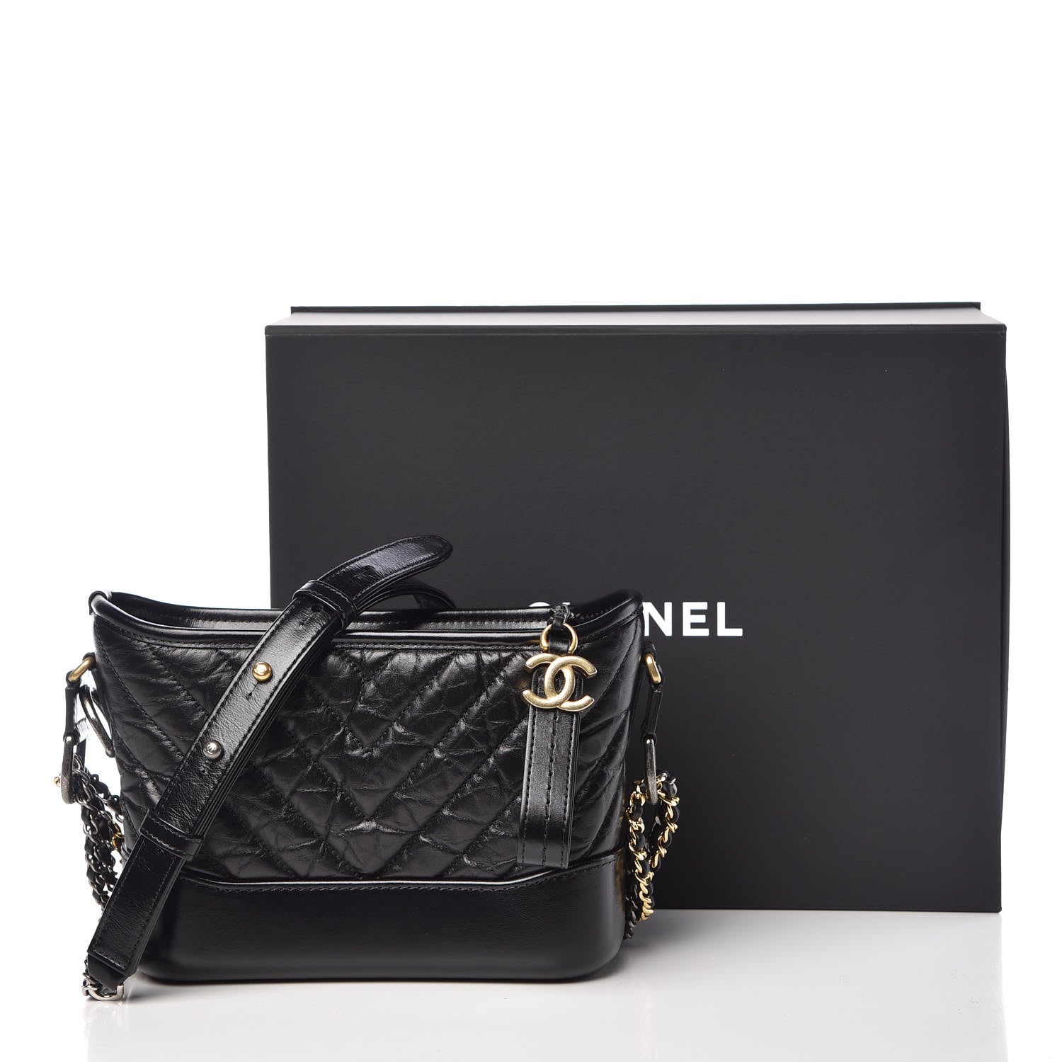 Chanel Aged Calfskin Chevron Quilted Small Gabrielle Hobo Black 10 of 10