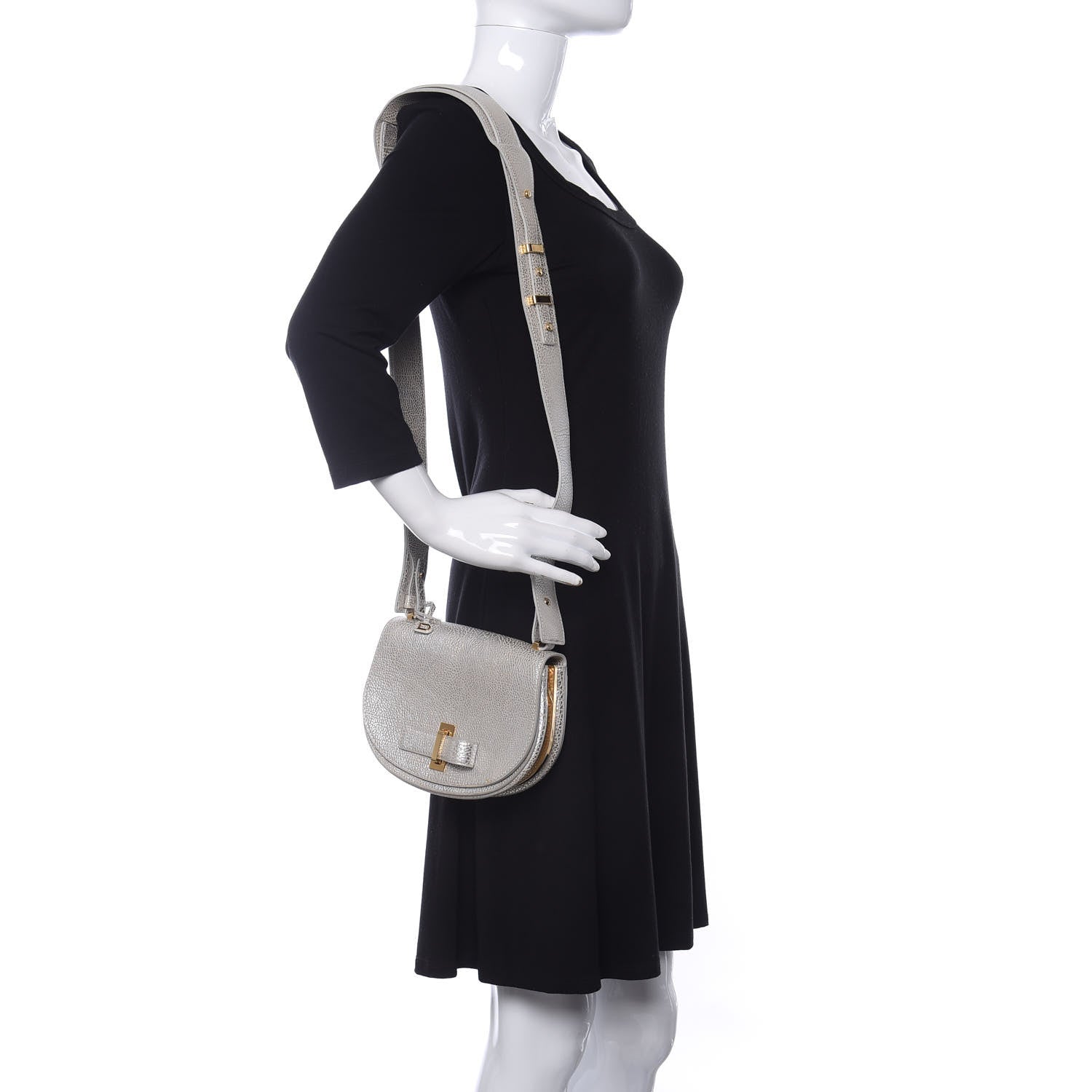 Delvaux Metallic Crispy Calfskin Mini Le Mutin Saddle Bag Antique Silver 2 of 9