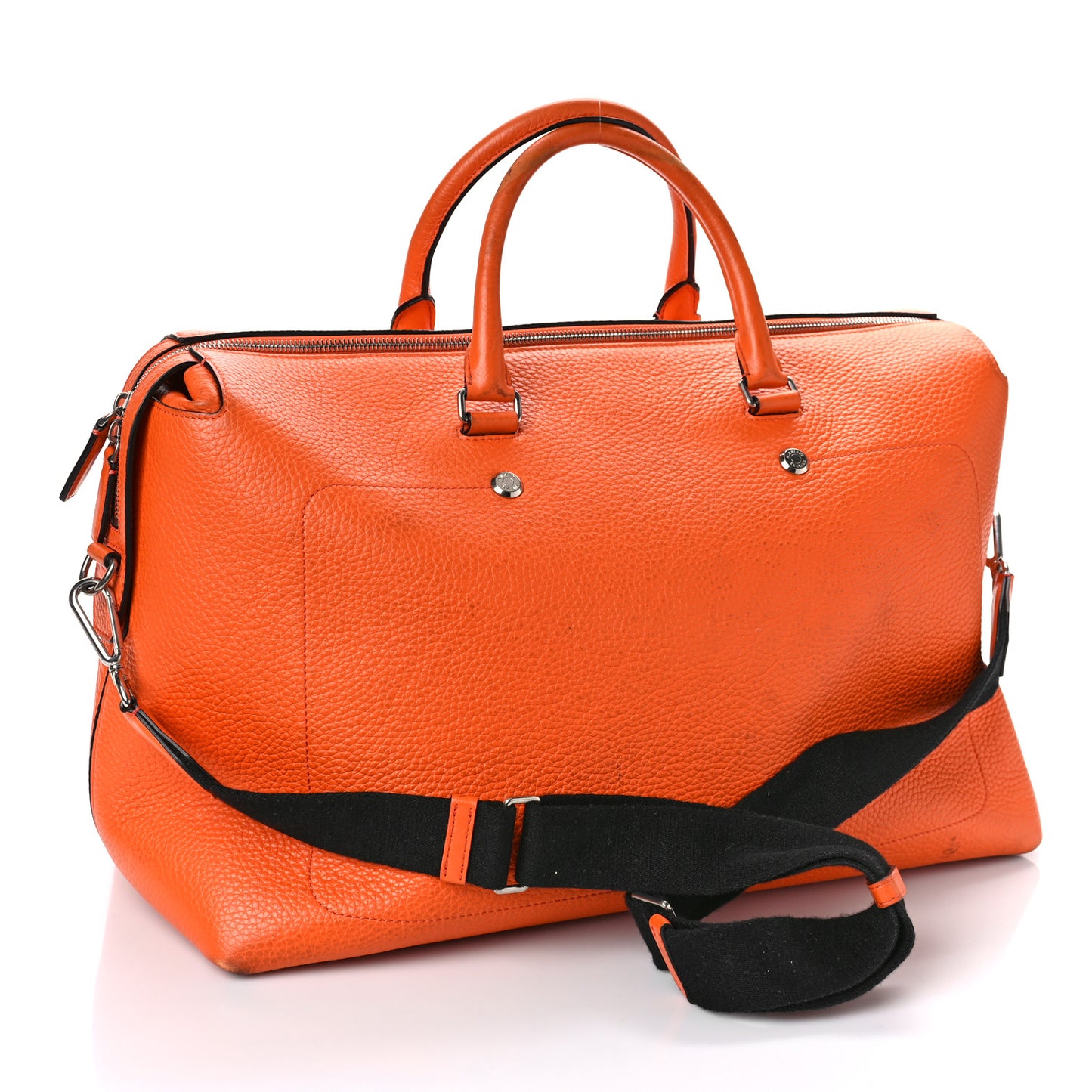 Heavy Grain Calfskin City Weekender Duffle Bag Orange
