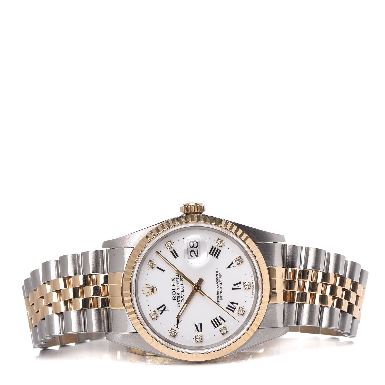 Rolex Stainless Steel 18K Yellow Gold Diamond 36mm Oyster Perpetual Datejust Watch White Roman 16233 3 of 9