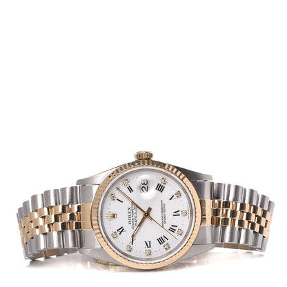 Rolex Stainless Steel 18K Yellow Gold Diamond 36mm Oyster Perpetual Datejust Watch White Roman 16233 3 of 9