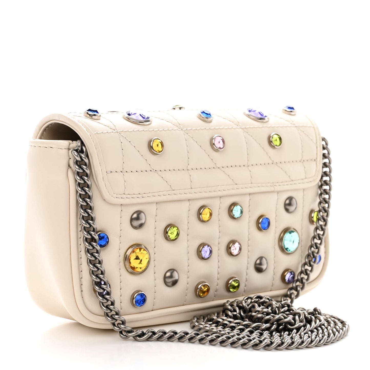 Calfskin Crystal Matelasse Aria Super Mini GG Marmont Shoulder Bag Mystic White Multicolor