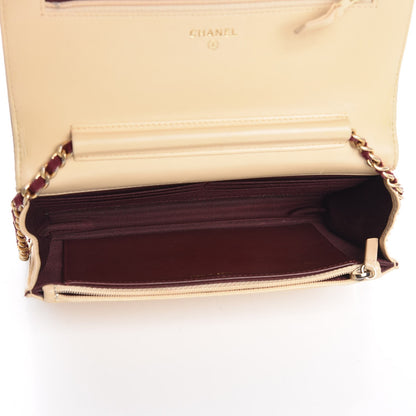 Chanel Lambskin Quilted Two Tone Wallet On Chain WOC Light Pink Burgundy 12 of 15