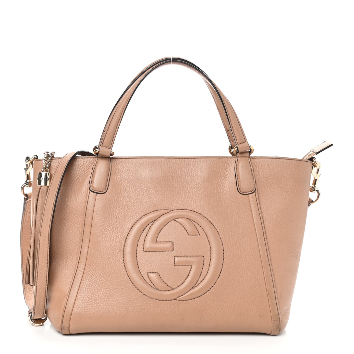 Pebbled Calfskin Small Soho Top Handle Bag Camelia