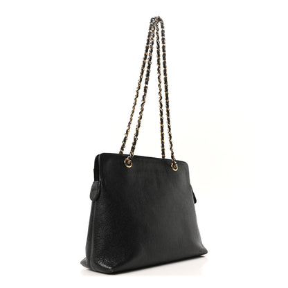 Chanel Caviar Embroidered Logo Shoulder Bag Black 3 of 10