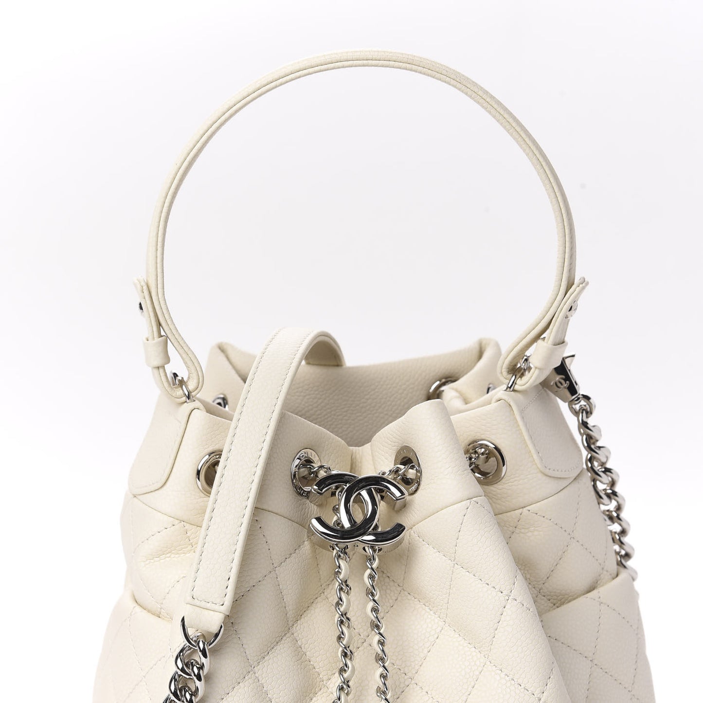 Caviar Flat Quilted Small Chain Bucket Bag Off White