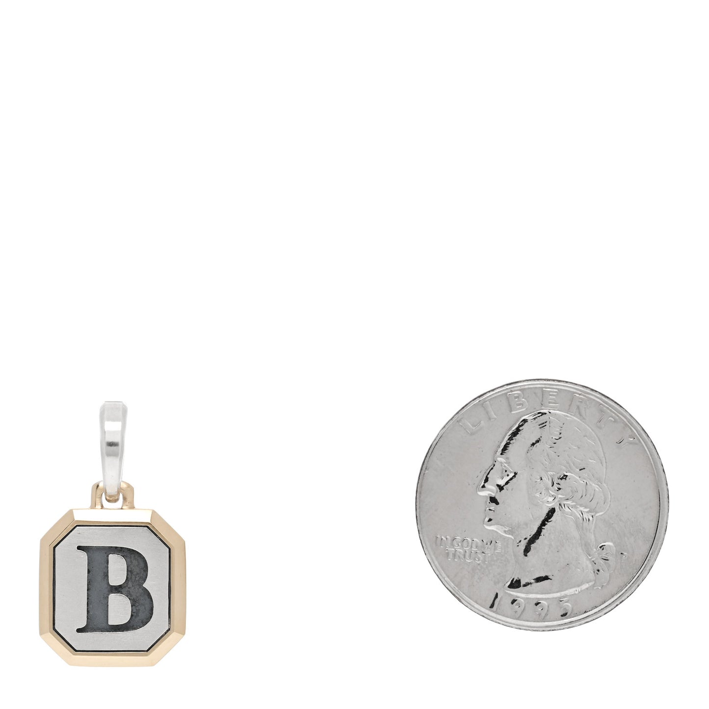 Sterling Silver 14K Yellow Gold 17mm Amulet Initial B Pendant