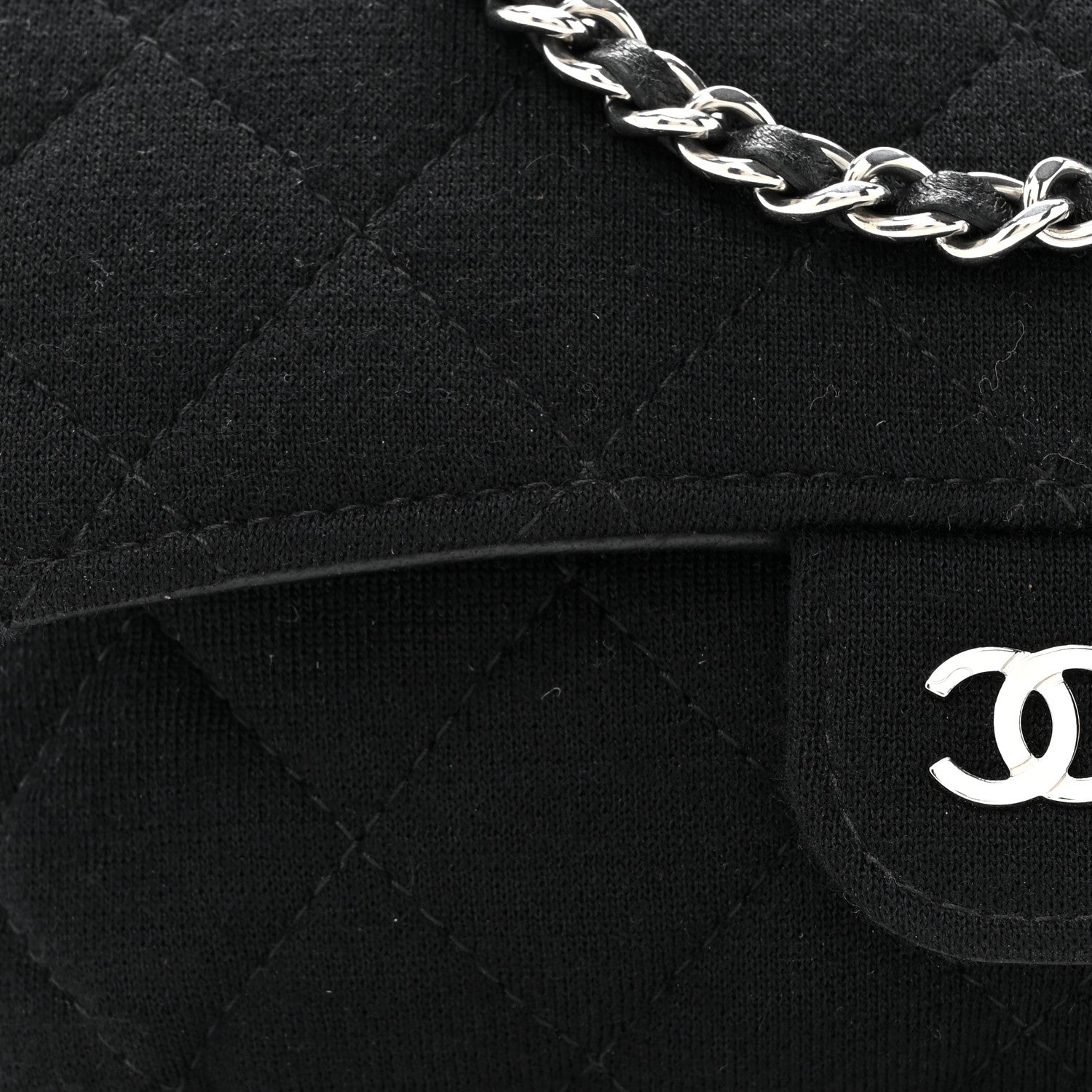 Chanel Jersey Fabric Quilted Foldable Tote With Chain Black Multicolor 13 of 18