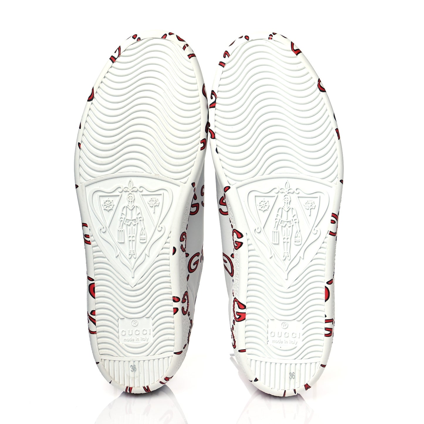 Calfskin GucciGhost Print Womens Ace Sneakers 36 White Hibiscus Red