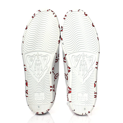 Gucci Calfskin GucciGhost Print Womens Ace Sneakers 36 White Hibiscus Red 6 of 9