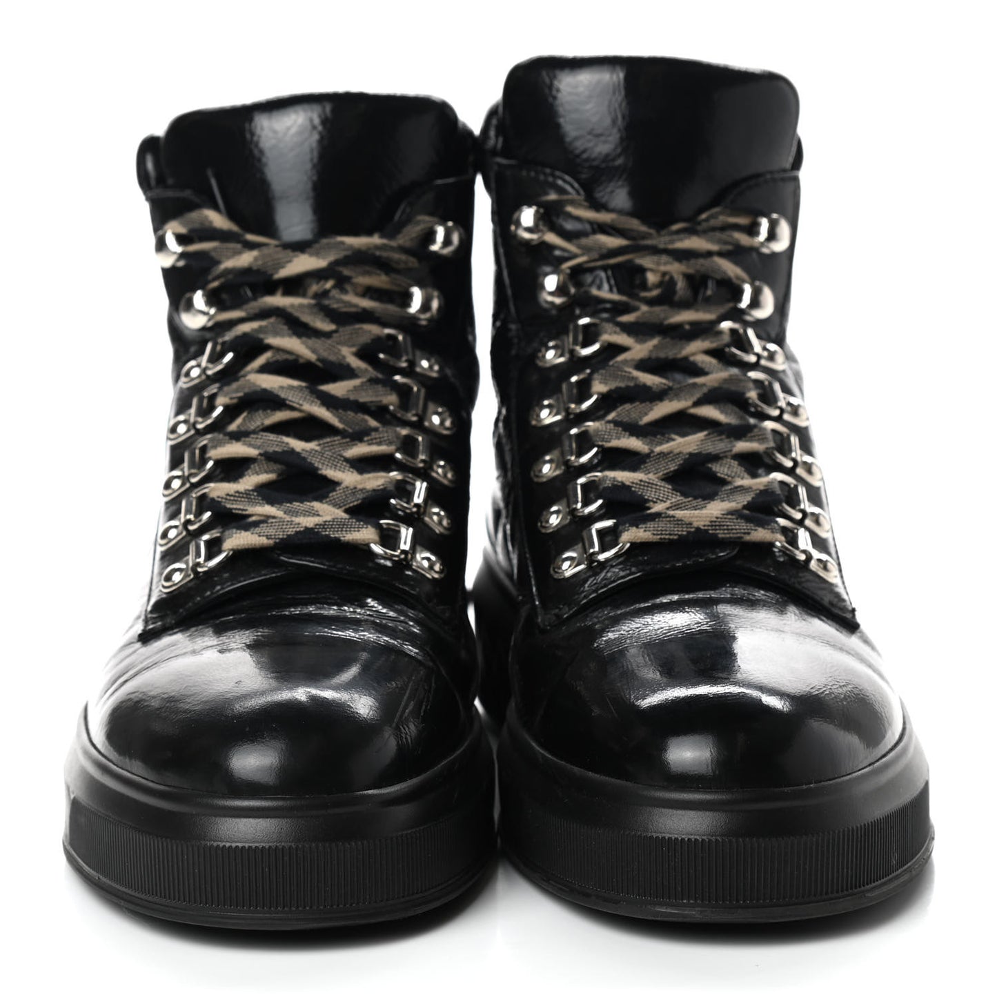 Patent Calfskin Quilted Womens High Top Sneakers 40.5 Black