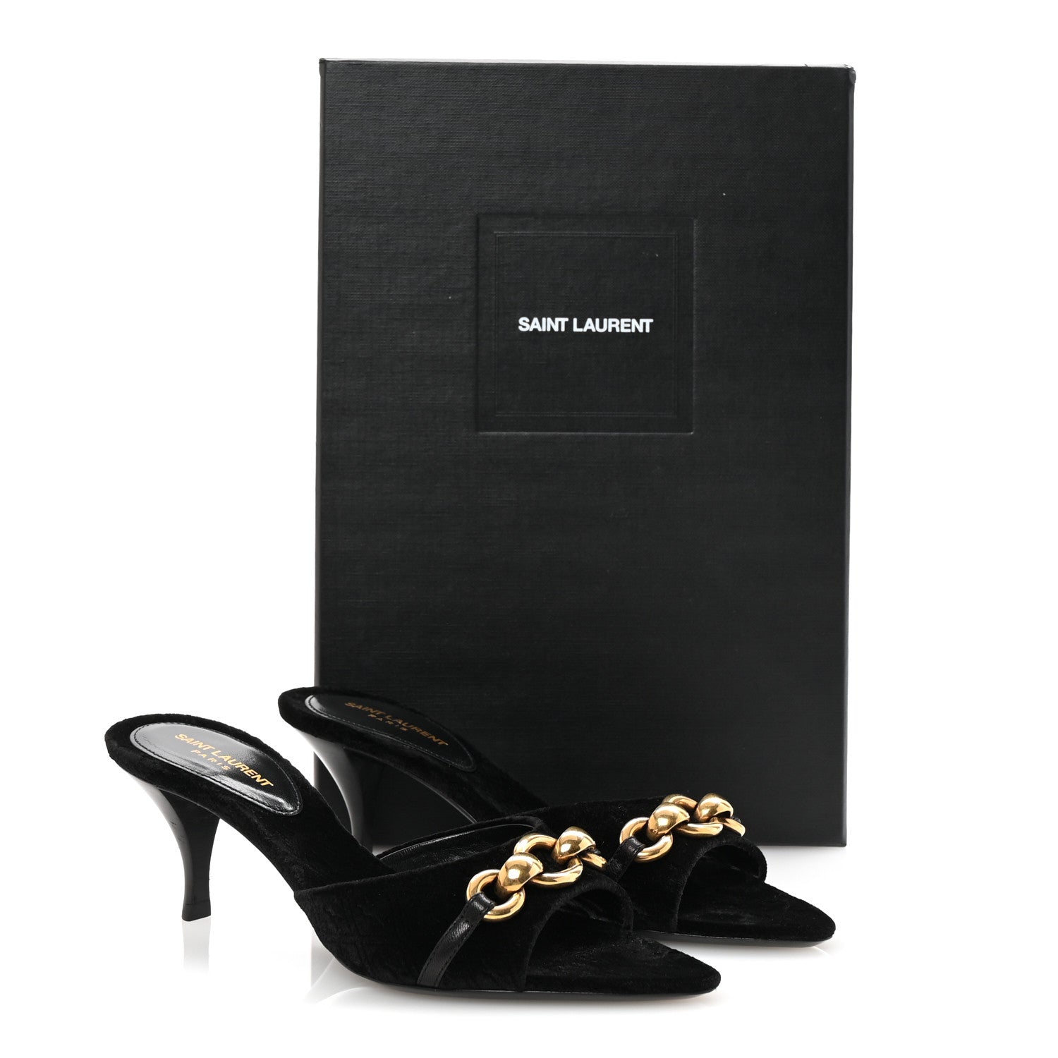 Saint Laurent Velour All-Over Monogram Le Maillon 60 Mules 35 Black 10 of 10