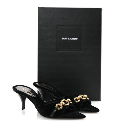 Saint Laurent Velour All-Over Monogram Le Maillon 60 Mules 35 Black 10 of 10