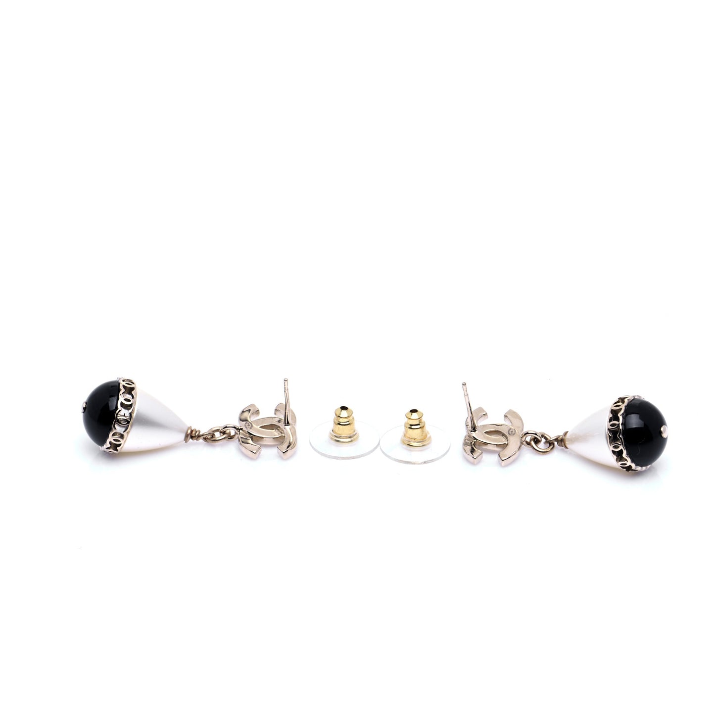Crystal Pearl CC Fantasy Drop Earrings Gold Black
