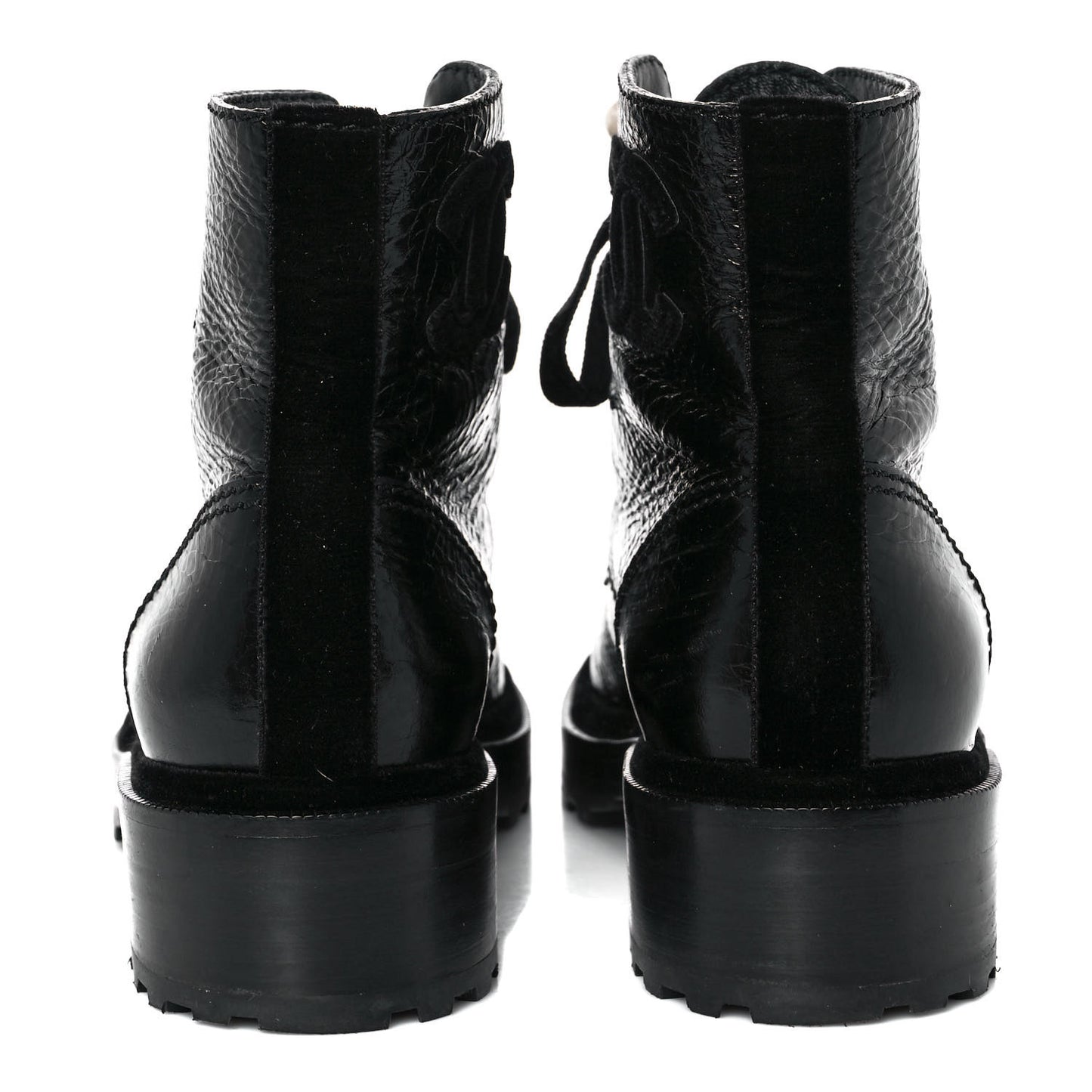 Shiny Calfskin Velvet Pearl Combat Short Boots 38.5 Black