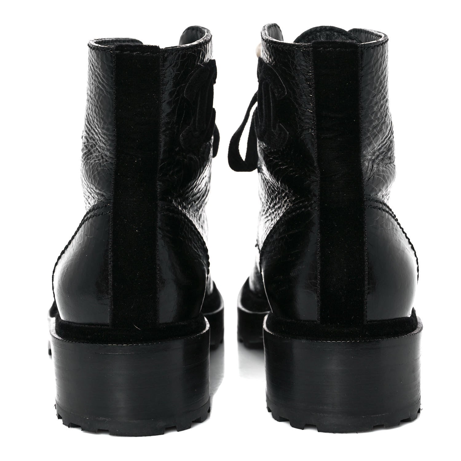 Chanel Shiny Calfskin Velvet Pearl Combat Short Boots 38.5 Black 4 of 13