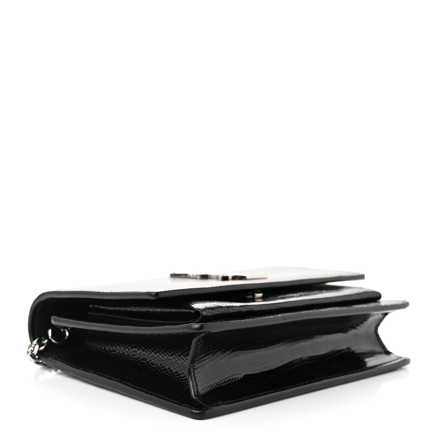 Calfskin Lizard Embossed Monogram Sunset Chain Wallet Black