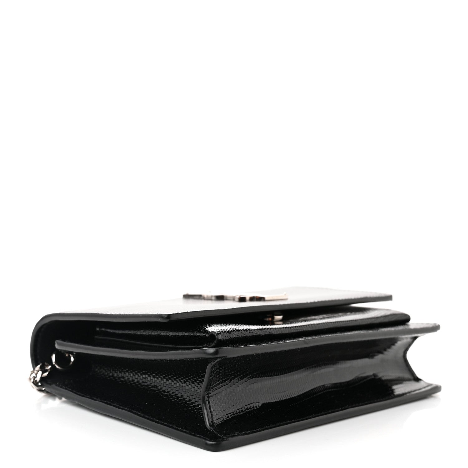 Saint Laurent Calfskin Lizard Embossed Monogram Sunset Chain Wallet Black 4 of 10