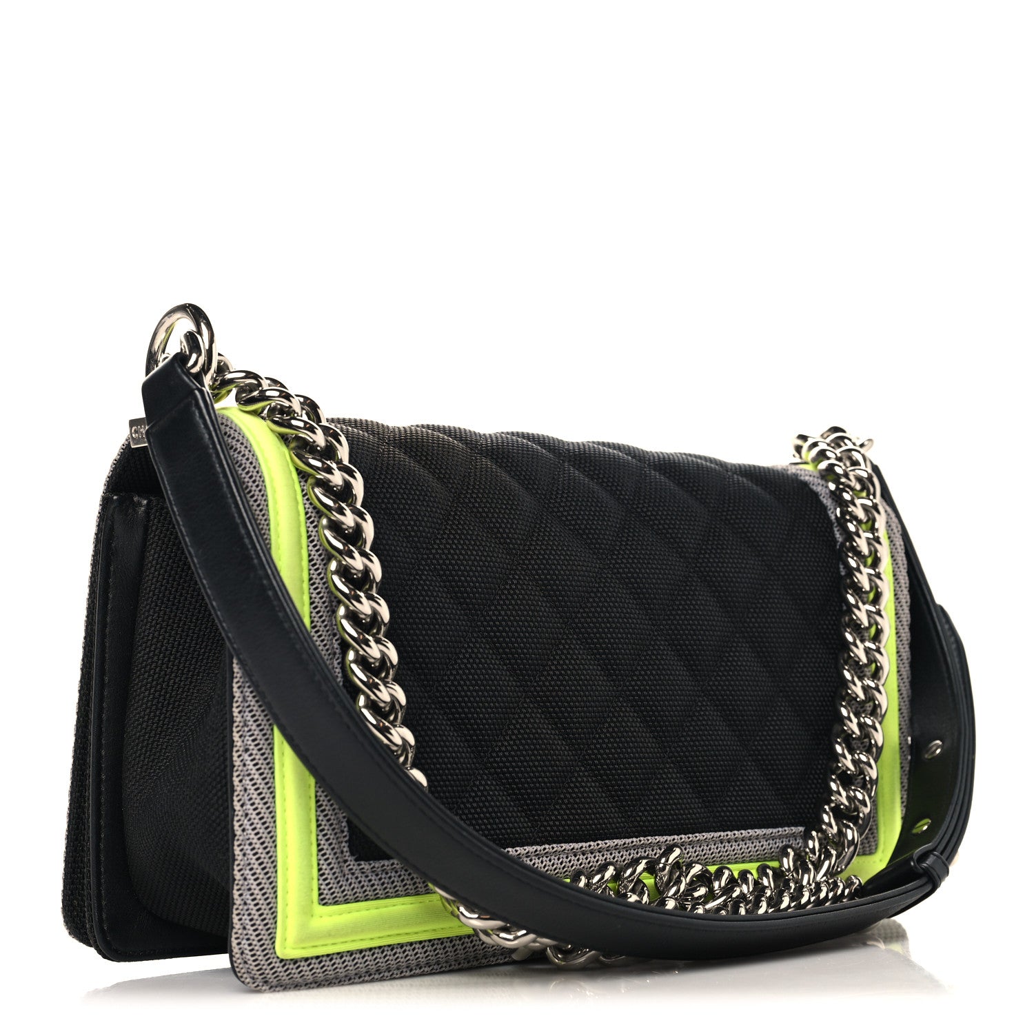Chanel Canvas Quilted Medium Fluo Boy Flap Black Grey Yellow 3 of 11