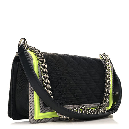 Chanel Canvas Quilted Medium Fluo Boy Flap Black Grey Yellow 3 of 11