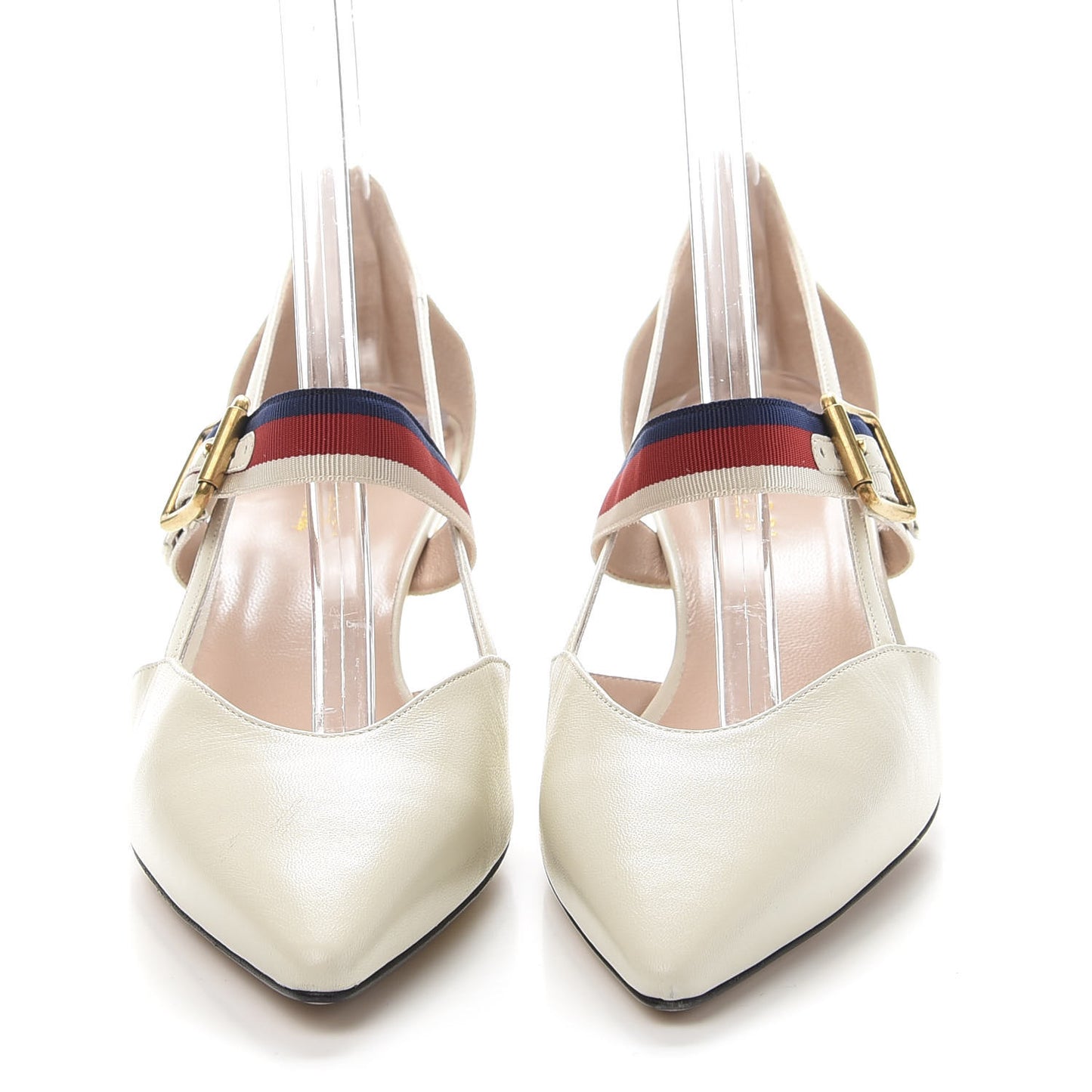 Malaga Kid Grosgrain Sylvie Web Bamboo Low Heel Pumps 40 White
