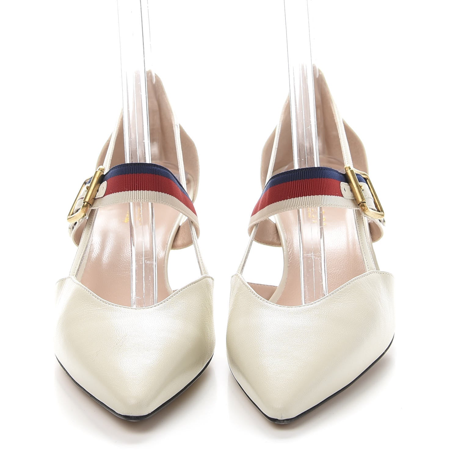 Gucci Malaga Kid Grosgrain Sylvie Web Bamboo Low Heel Pumps 40 White 2 of 9