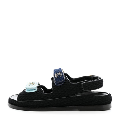 Chanel Knit Fabric Velcro Dad Sandals 39 Black Dark Blue Light Blue 1 of 9