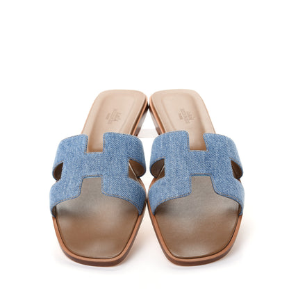 Hermes Denim Canvas Oran Sandals 40.5 Bleu Clair 5 of 11