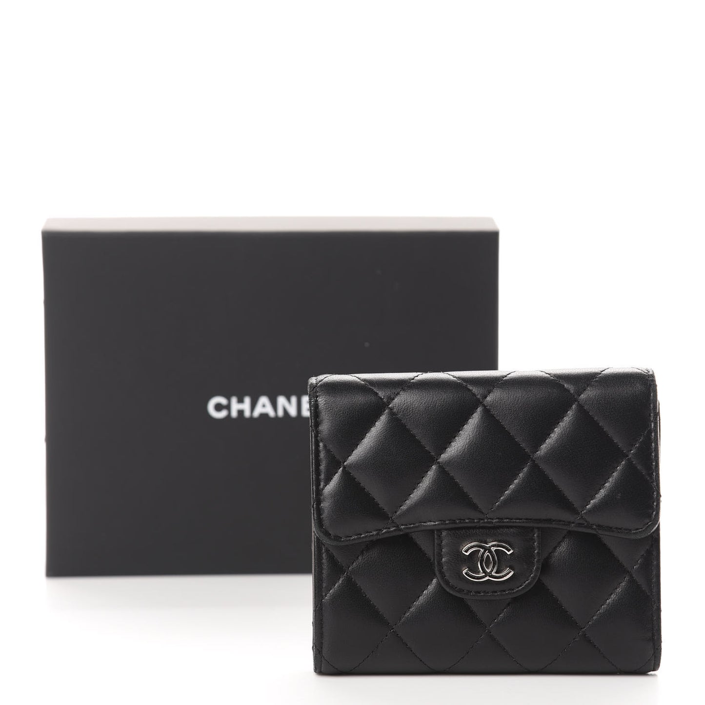 Lambskin Quilted Compact Flap Wallet Black